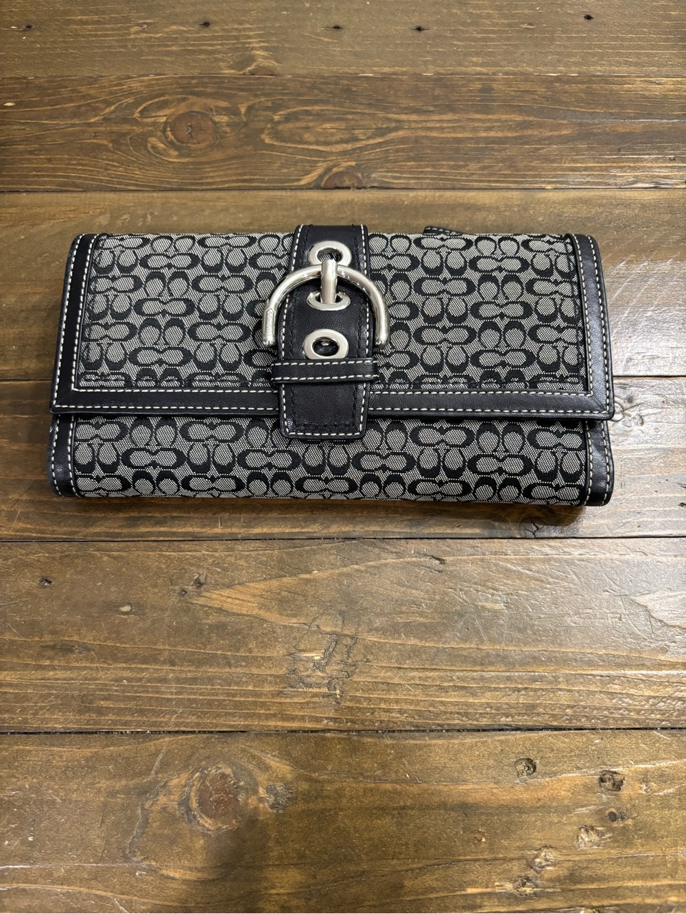 Coach SoHo Black and Gray Signature Buckle Wallet